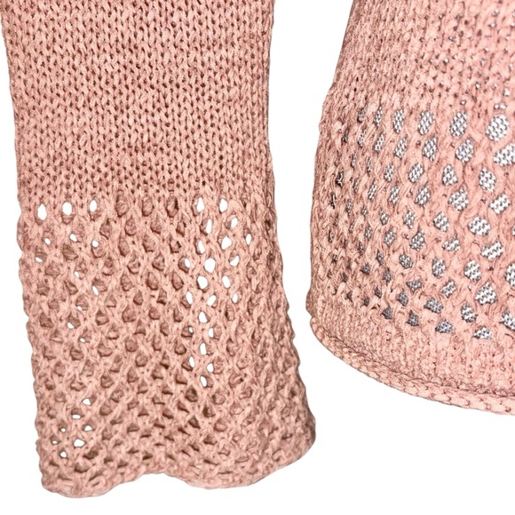 Ashaqi Blush Pink Knit Tie-Waist Bell-Sleeve Sweater - Picture 2 of 8